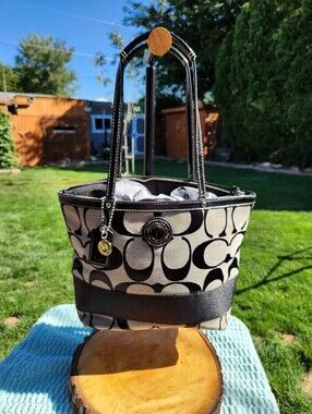 Coach Signature Canvas Tote in Black and Gray